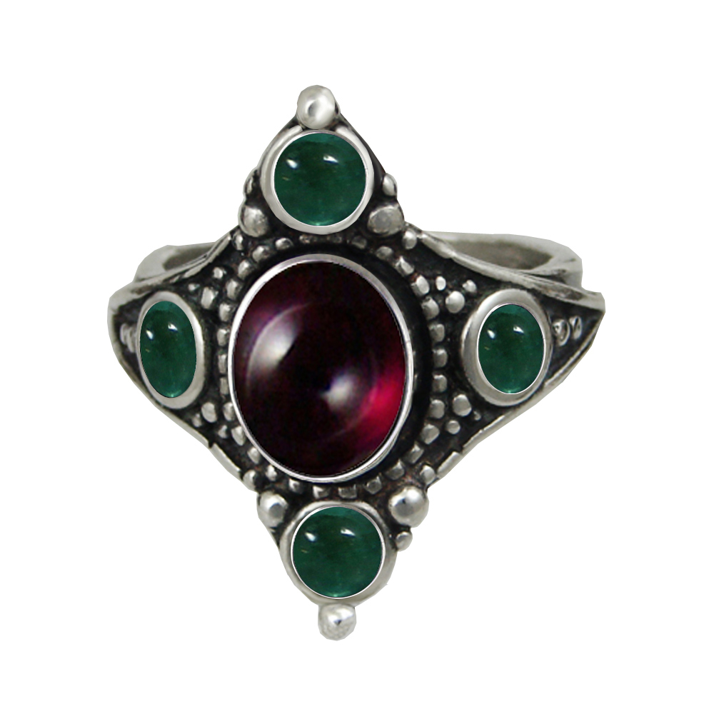 Sterling Silver Renaissance Queen's Ring With Garnet And Fluorite Size 9